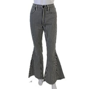 Mumu Blue Womens High Rise Striped Fringe Flare Leg Jeans White Black Size 27